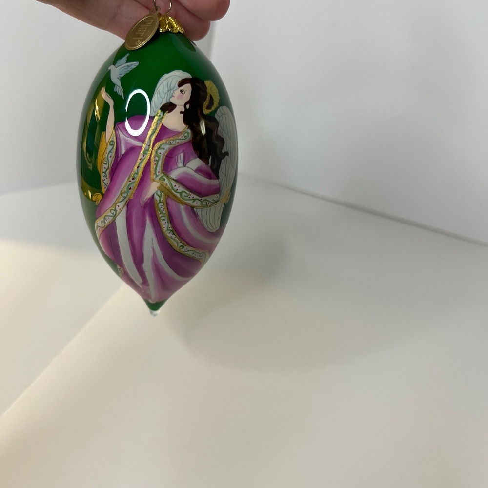 Pier 1 Li Bien Handpainted Glass Teardrop Ornament Angel Dove 2014
